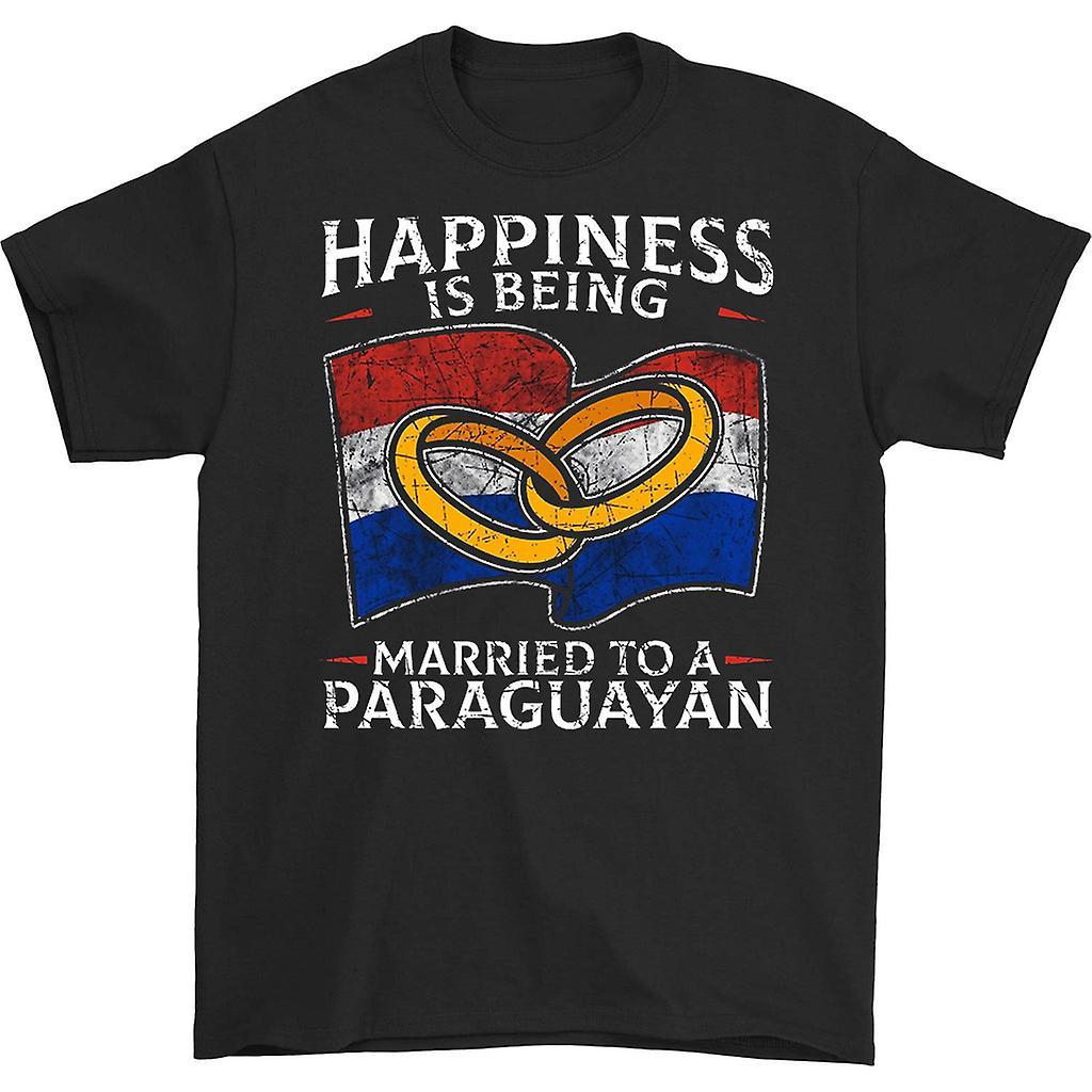 HISHARK Happiness is being married to a paraguayan t-shirt Black L