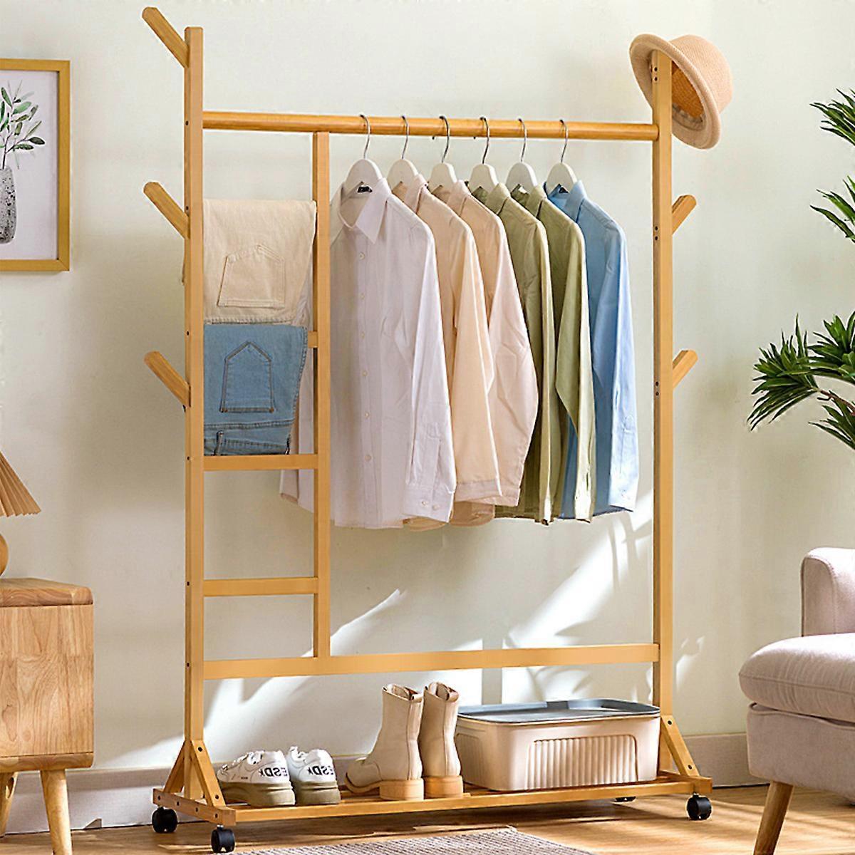 Living And Home Livingandhome Bamboo Clothes Rails Hanging Rack Light Brown