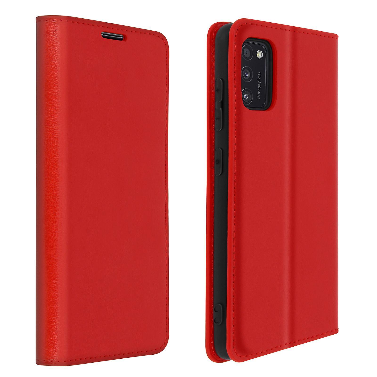 Avizar Folio Real Leather Galaxy A41 Case Card-holder Video Stand Red