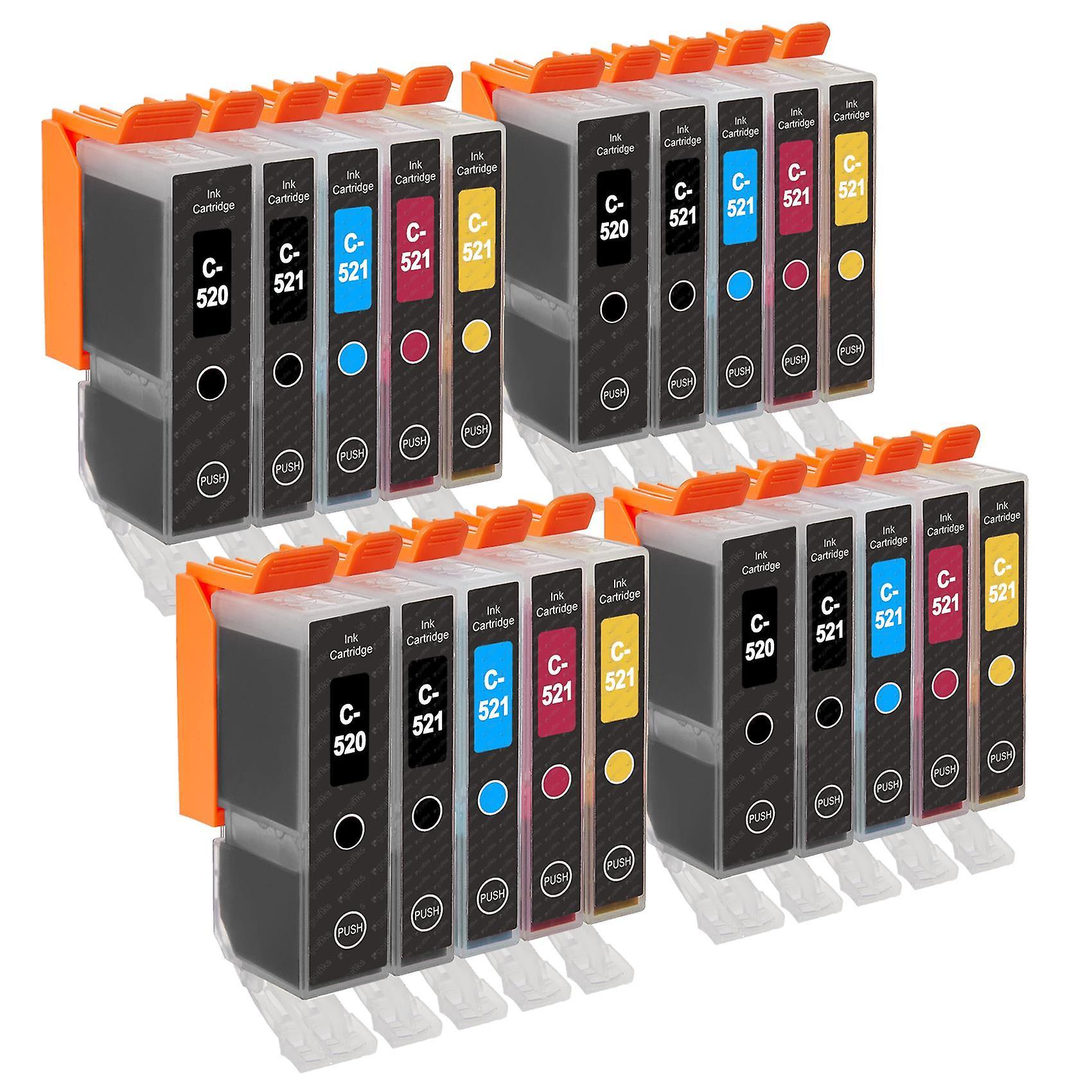 4 Set of 5 Ink Cartridges to replace Canon PGI-520 & CLI-521 Compatible/non-OEM from Go Inks (20 Inks) Black/Cyan/Magenta