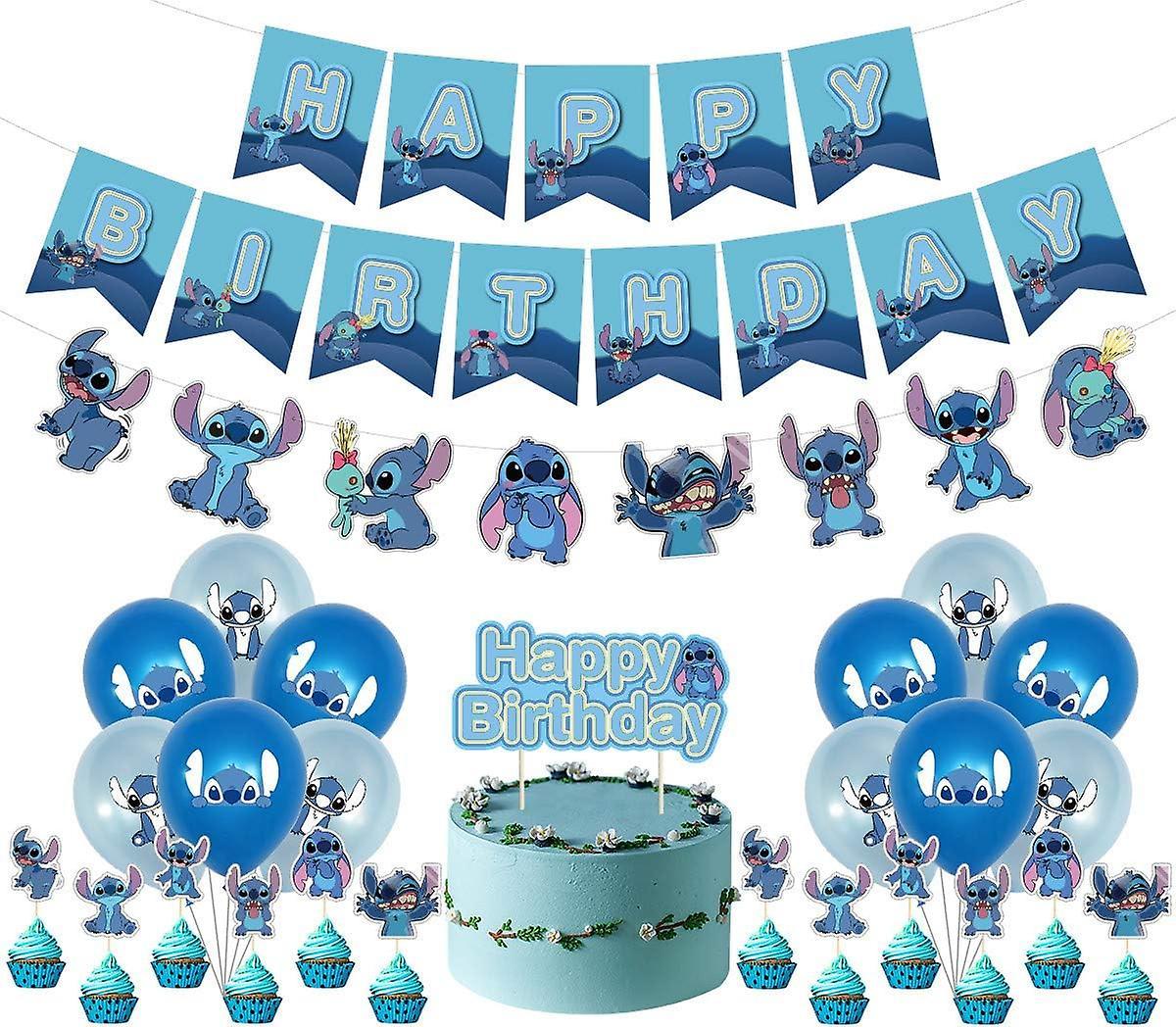 Heytea Lilo and Stitch Birthday Party Decoration, Stitch Birthday Banner Cake Toppers Balloons,Stitch Theme Birthday Party Decorations