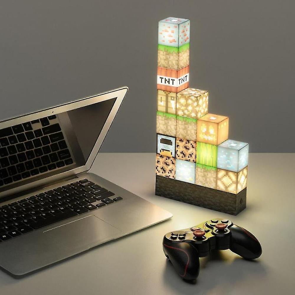 Mike Minecraft Block Building Light 16 Rearrangeable Light Blocks And Bedrock Base Minecraft Bedroom Accessories Lamp Night Light Gifts