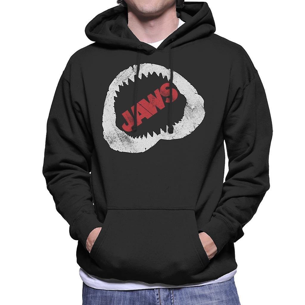 Jaws Bite Red Text Men's Hooded Sweatshirt Black X-Large