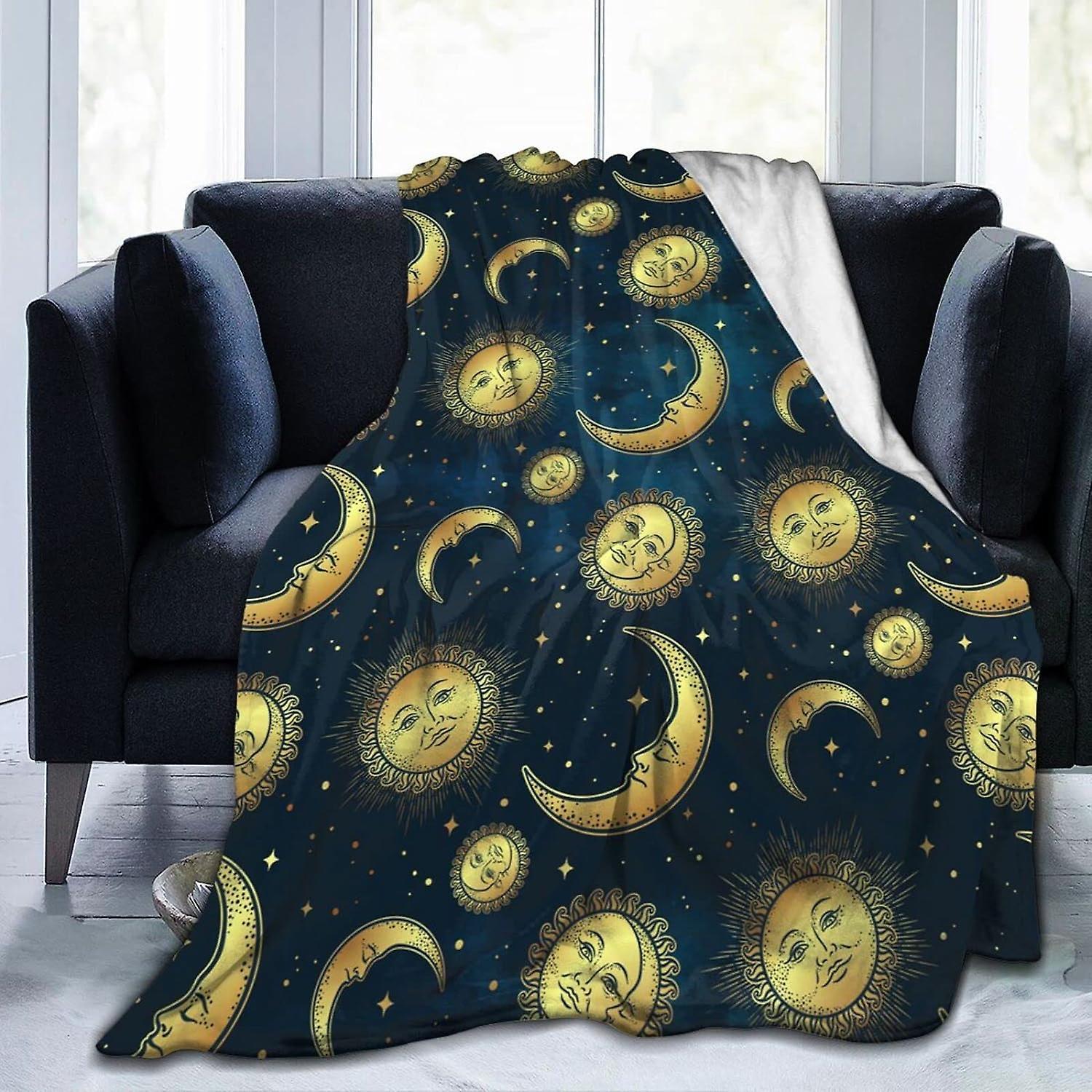 Kerota Soft Blanket Moon Sun and Stars Throw Blanket Throw Blanket Soft and Fluffy Flannel Blanket Anti Static Washable for Bed Sofa 60x50in 150x125cm