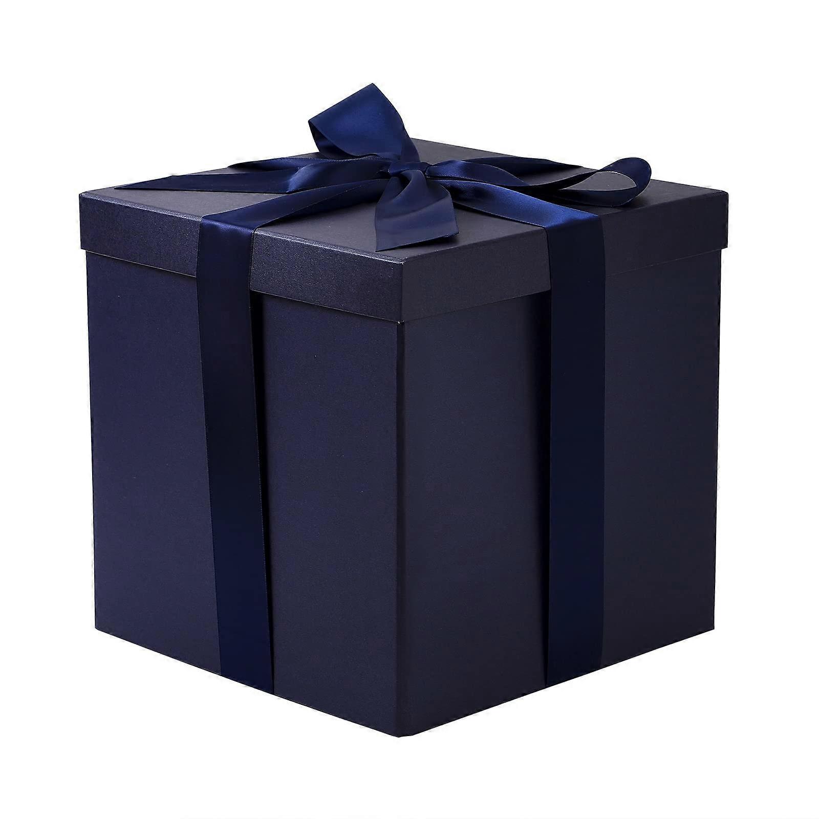 Mintian Medium Birthday Gift Box with Lids, Ribbon and Tissue Paper, Collapsible Gift Box - 1 Pcs, 22cm*22cm*18cm, Navy Blue