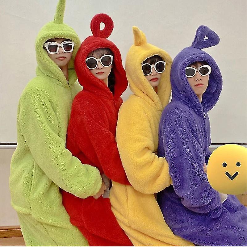 Otwoo -home 4 Colors Teletubbies Cosplay For Adult Funny Tinky Winky Anime Dipsy Laa-laa Po Soft Long Sleeves Piece Pajamas Costume purple XL