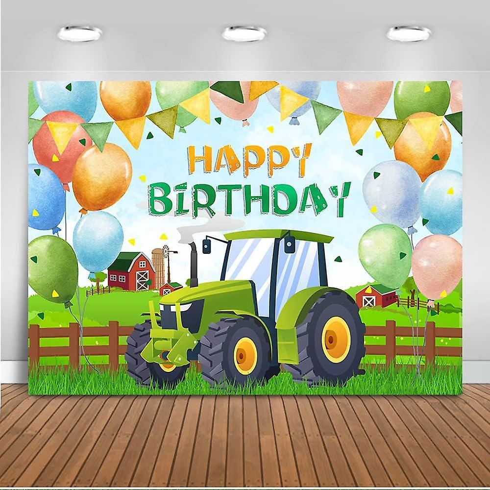 Heyone Green Tractor Birthday Backdrops For Boys Birthday Party Supplies Green Grass Farm Balloons Tractor Theme Birthday Party Background Boy Cake...