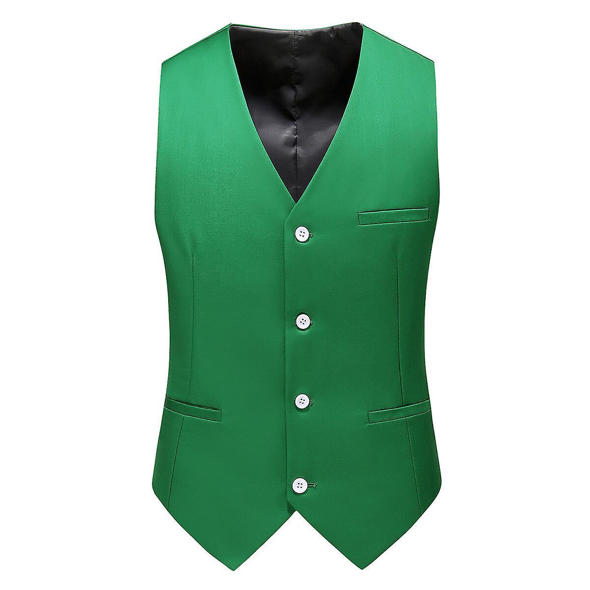 Allthemen Mens V-Neck Suit Vest Solid Color Wedding Business Vest Waistcoat Green M