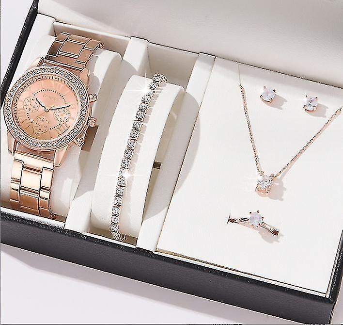 Zhenv Watch Set For Women With Necklace Bracelet Ring And Earring, Gift Set Women's Watch 5 In 1 Wrist Watch & Jewelry Set Gift For Mom Her Rose go...