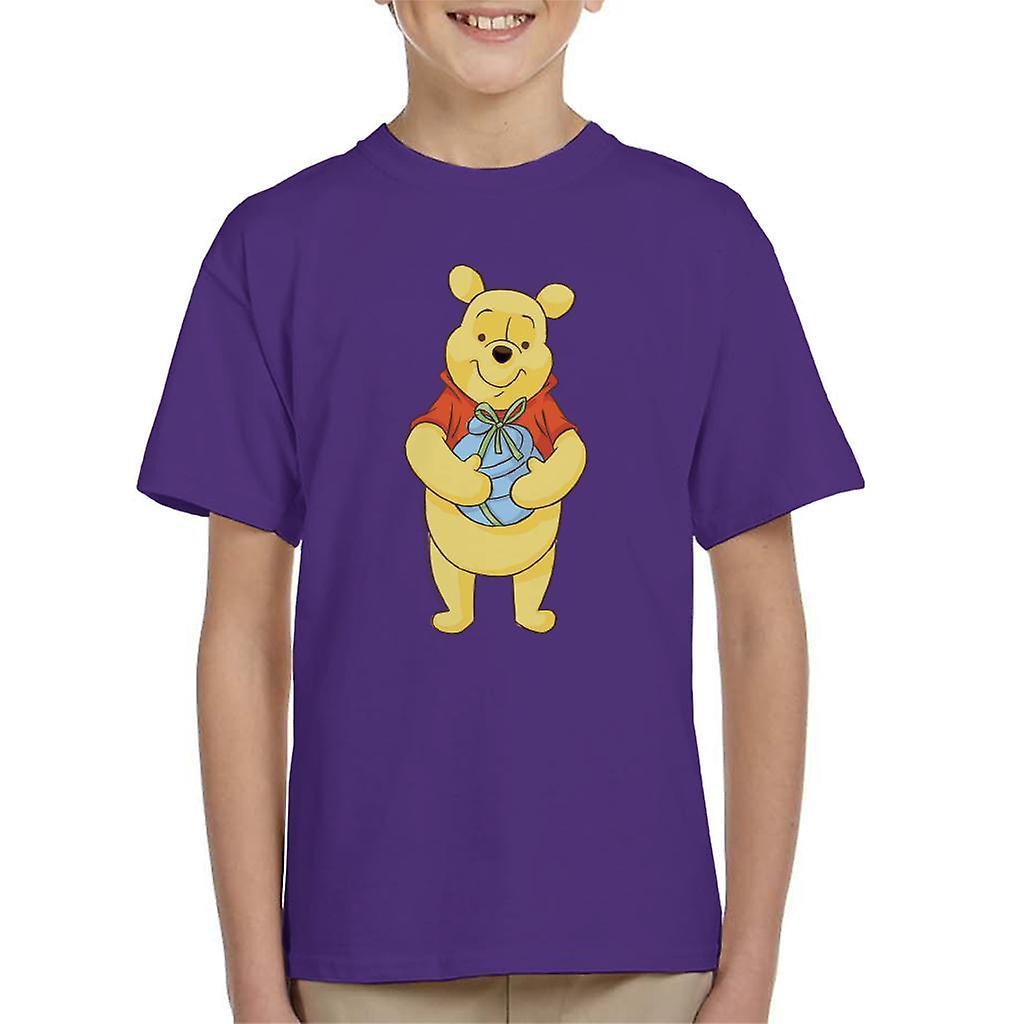 Disney Christmas Winnie The Pooh Holding Honey Pot Kid's T-Shirt Purple Large (9-11 yrs)