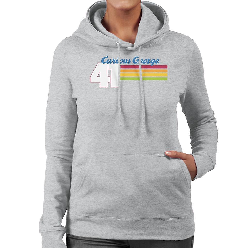 Curious George 41 Race Stripes Women's Hooded Sweatshirt Heather Grey XX-Large