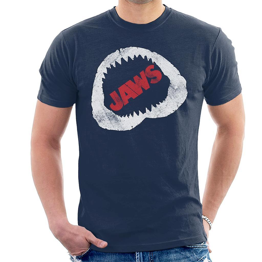 Jaws Bite Red Text Men's T-Shirt Navy Blue Medium