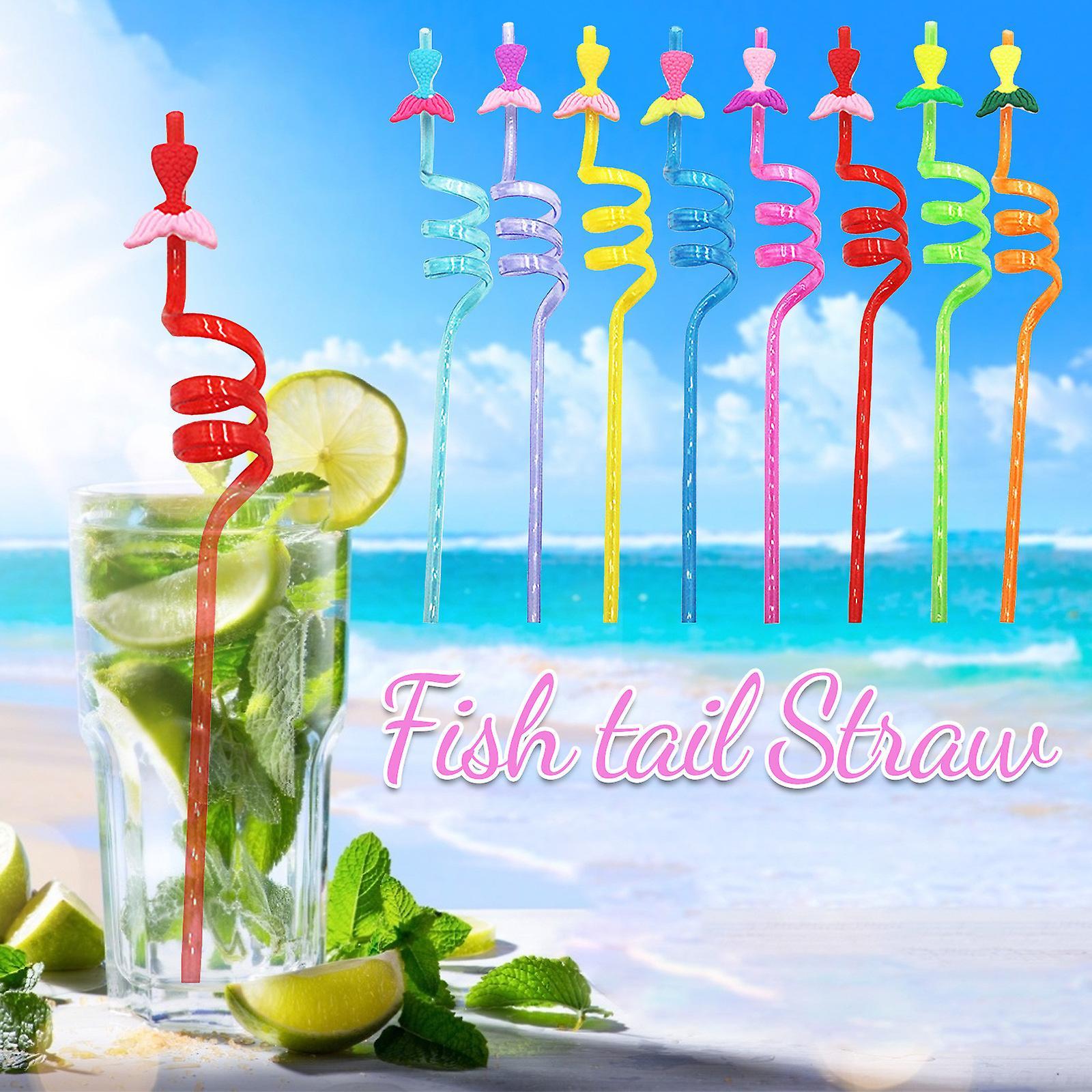 Baodan 16PC Curved Straws Party Decoration Mermaid Tail Reusable Straws