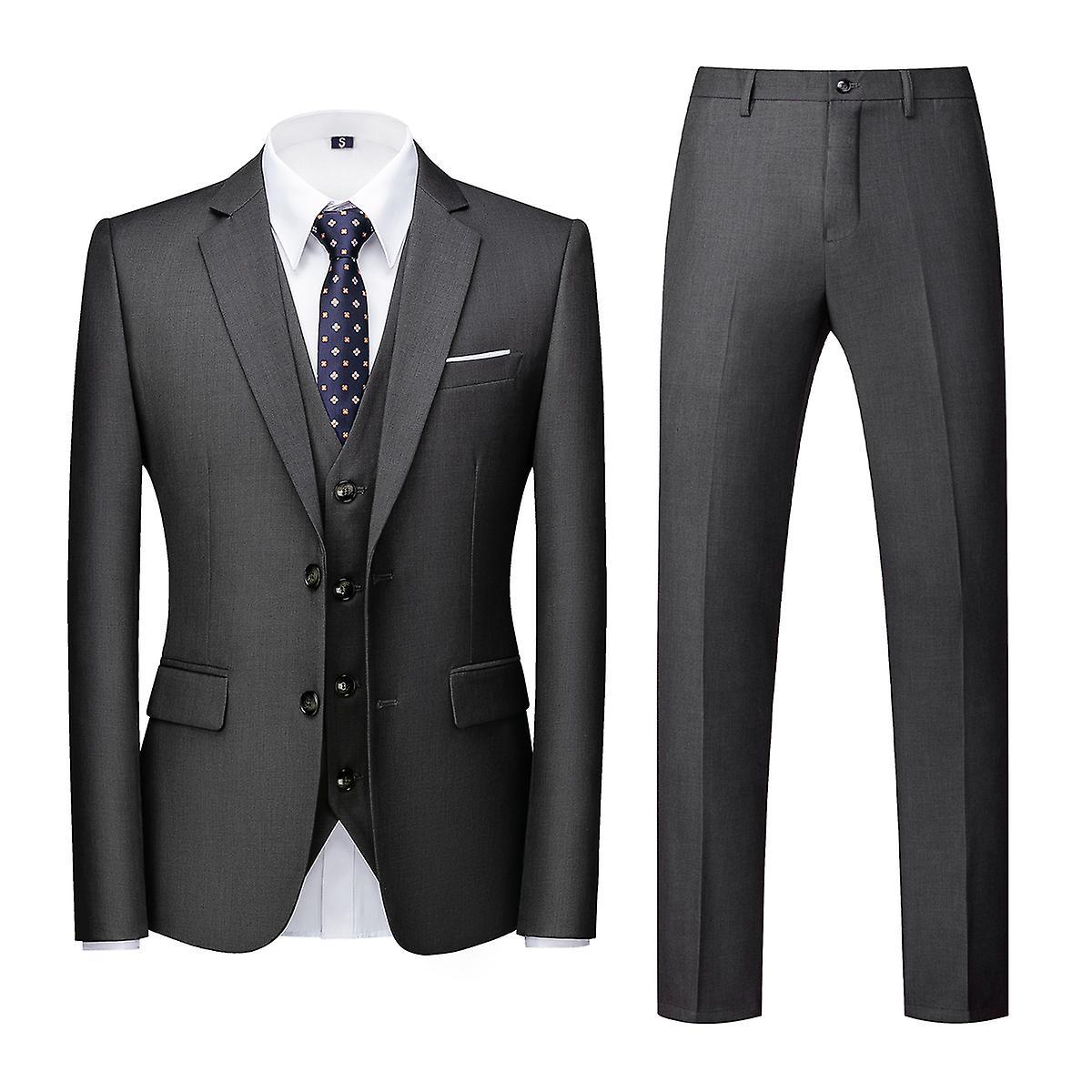 Allthemen Men's Suit 3-Piece Slim Fit Single Breasted Two Buttons Wedding Tuxedo Suit Blazer Vest Trousers Gray