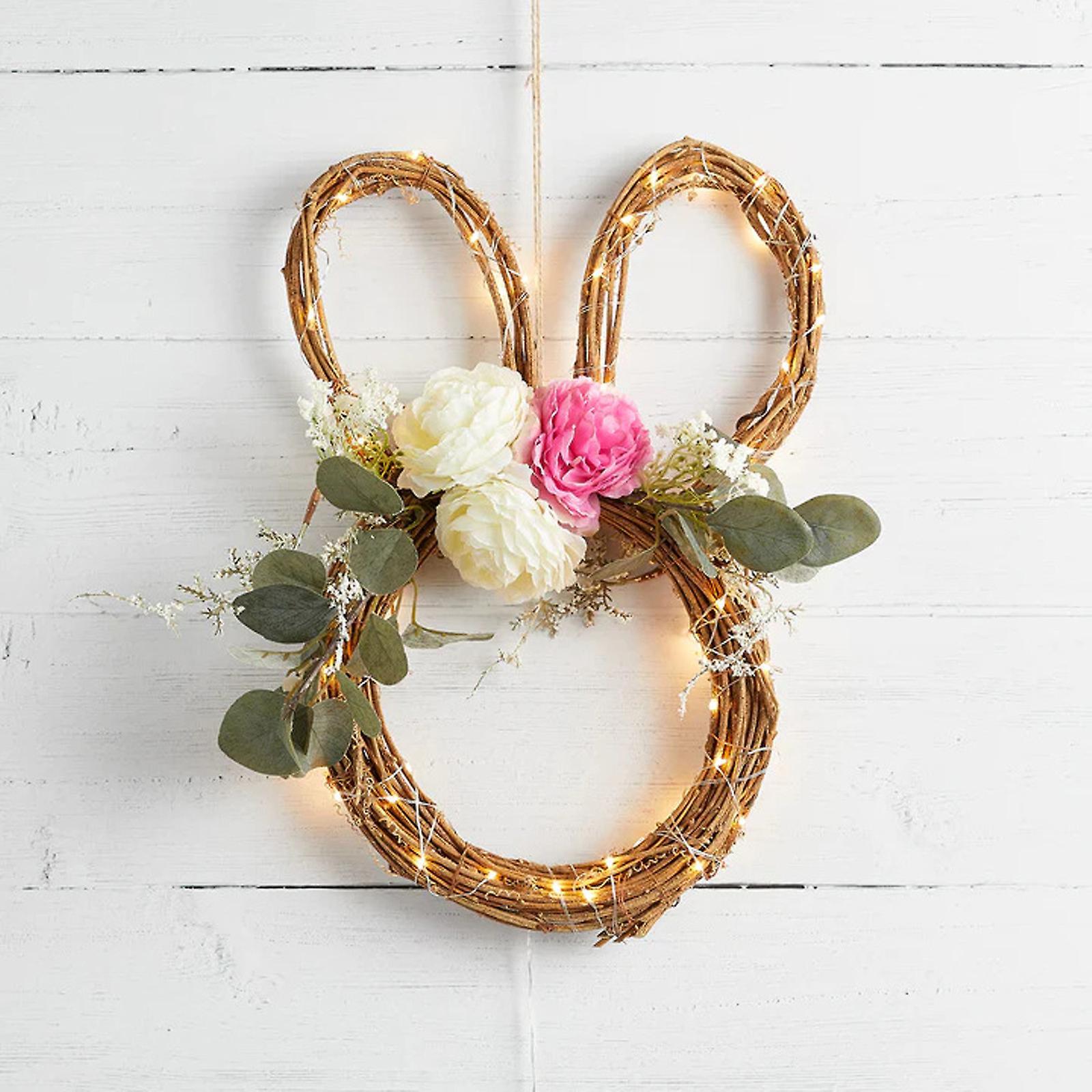 Baodan Easter Wreath Rabbit Ear Decoration Door Hanging Vines Wreath B