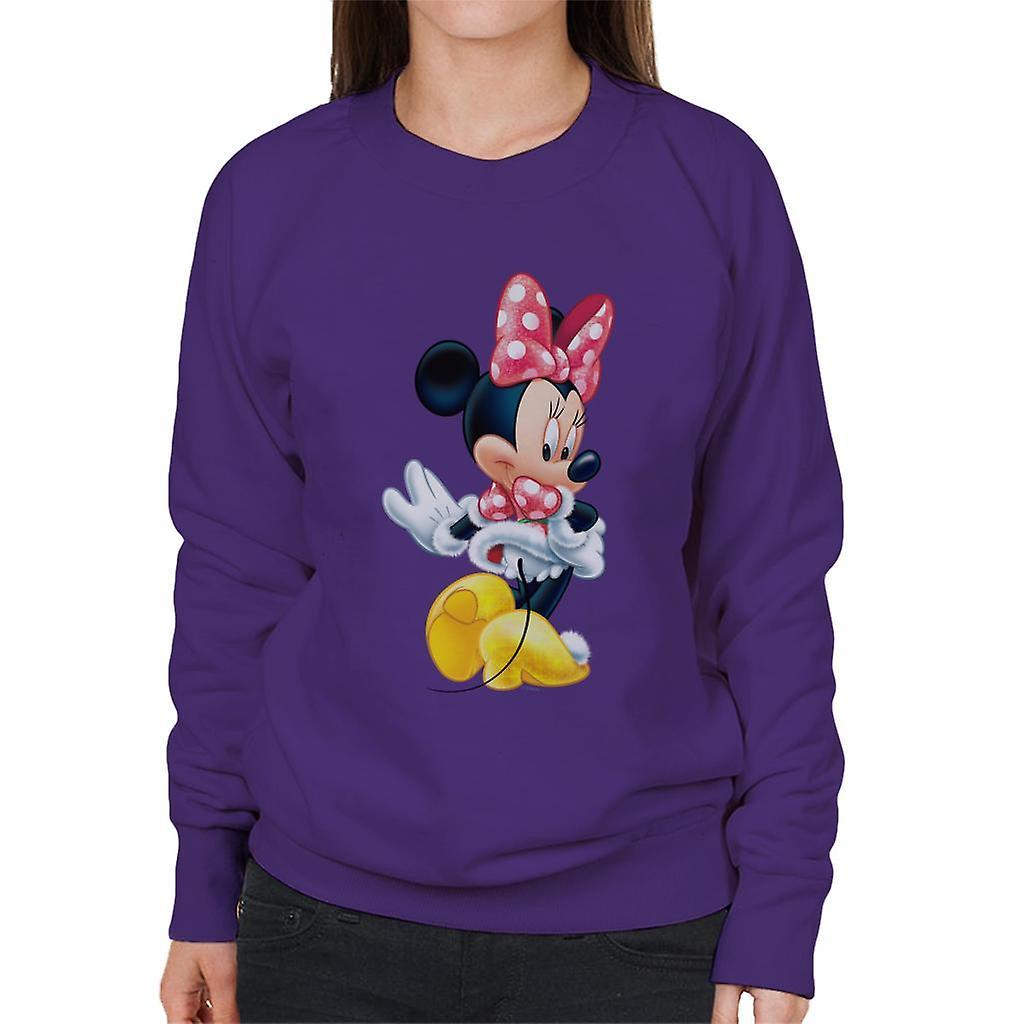 Disney Christmas Minnie Mouse Showing Off Her Shoes Women's Sweatshirt Purple XX-Large