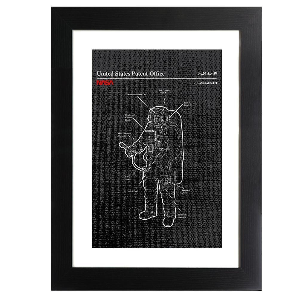 NASA Orlan Spacesuit Blueprint Framed Print Black 39 x 52 cm