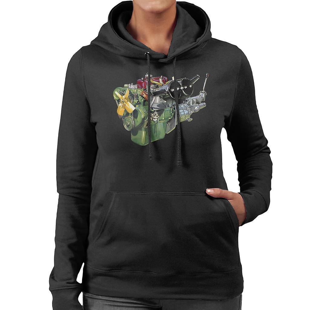 Austin Healey Engine British Motor Heritage Women's Hooded Sweatshirt Black Medium