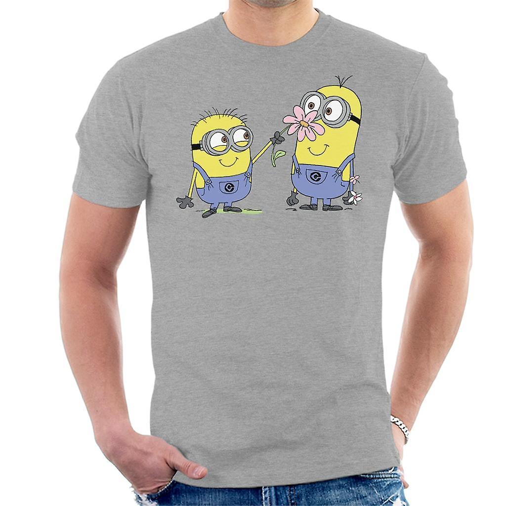 Despicable Me Minions Sniffing Flower Men's T-Shirt Heather Grey Large