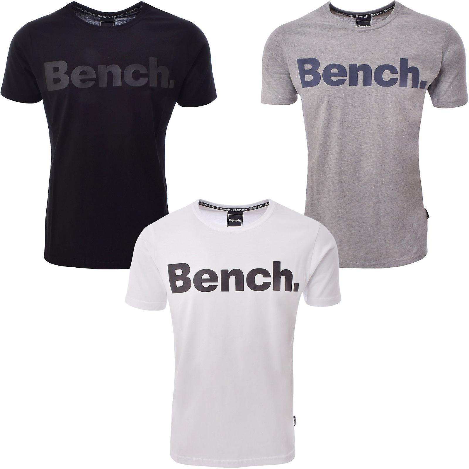 Bench Mens Worsley Casual Crew Neck Cotton Rubberised Logo T-Shirt Top Tee White/White L