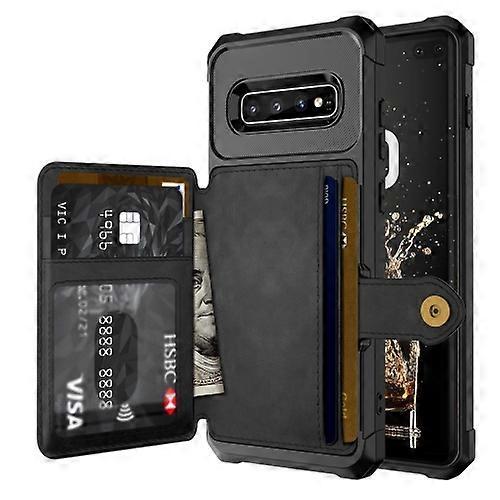 Hsmy For Samsung Galaxy S10+ Magnetic Wallet Card Bag Leather Phone Case Black