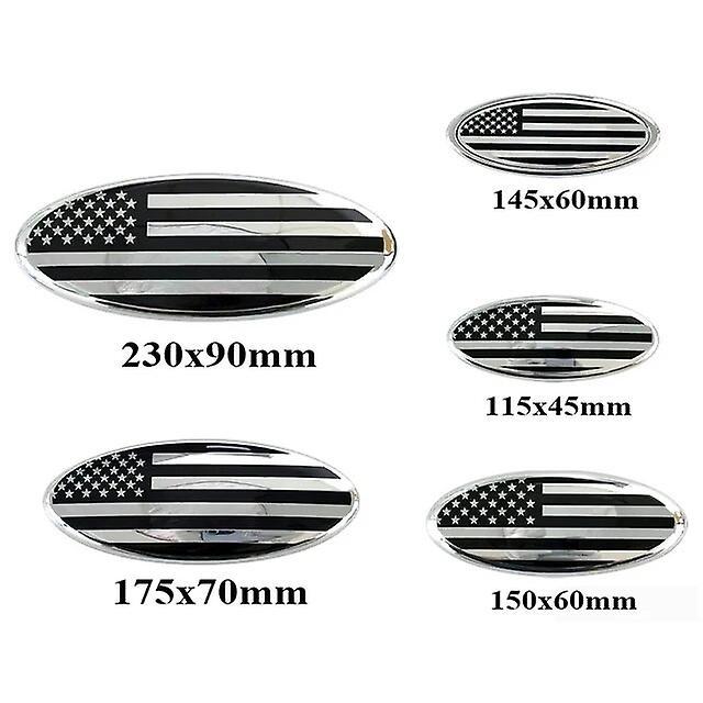 Hikig Car Rear Trunk Front Grill American Flag Stickers For Ford Grille Emblem Logo Hood Badge F150 F250 Explorer Ecosport Edge Focus Silver 175x70mm