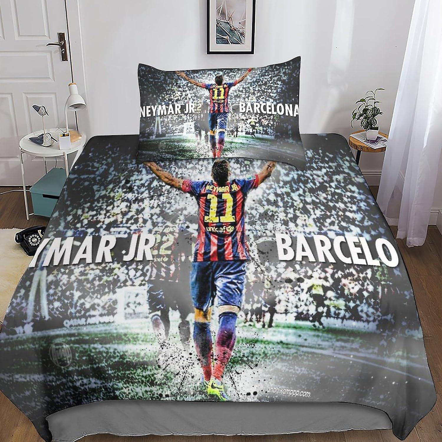 Kerota Neymar Jr Teen Adult Duvet Cover with Pillowcase 2 Piece Microfiber Bedding Set with Zip, 3D Adults Children Girls Single Single135x200cm