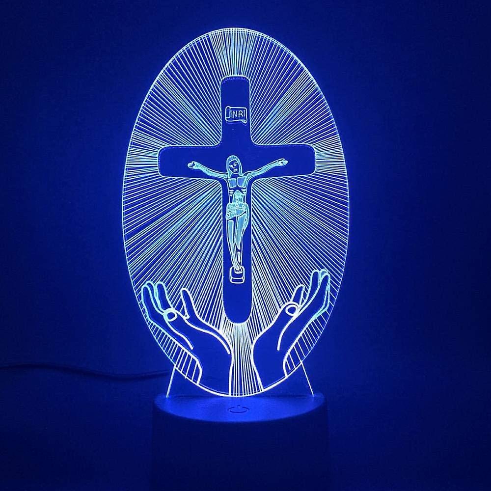 Unbrand 3D Illusion Night Light Desk Lamp Christianity Jesus Station