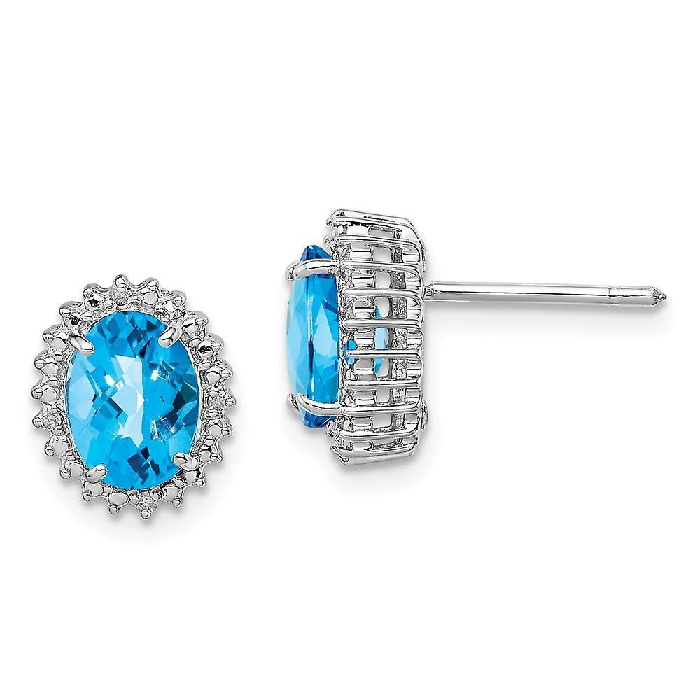 JewelryWeb 925 Sterling Silver Polished Post Earrings Blue Topaz and Diamond Earrings Measures 11x9mm Wide Jewelry Gifts for Women