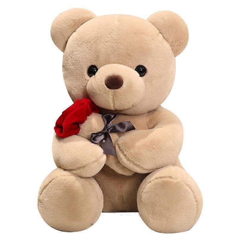 Wiuo Cute Soft Rose Bear Plush Toy Teddy Bear Doll Creative Doll Catching Machine Doll Valentines Day Gift brown