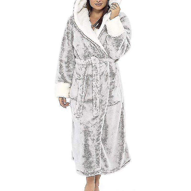 Cryin Sherpa Fleece Bathrobe Women Soft Dressing Gown Hooded Fluffy Towling Bath Robe Grey XL