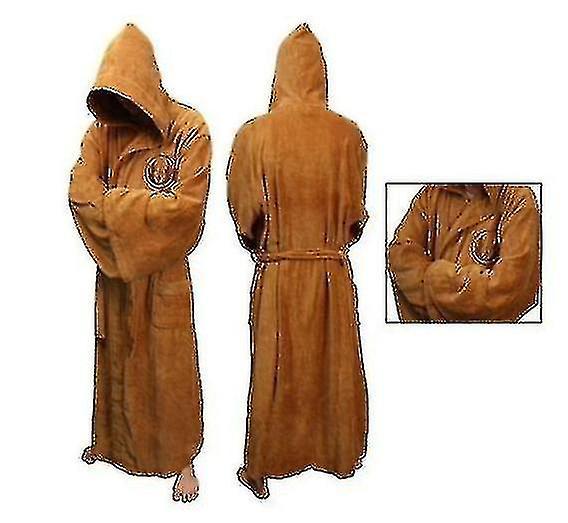 DUqi Star War Bath Robe Jedi Sith Hooded Bathrobe Cloak Soft Fleece Dressing Gown Christmas Gift brown XL