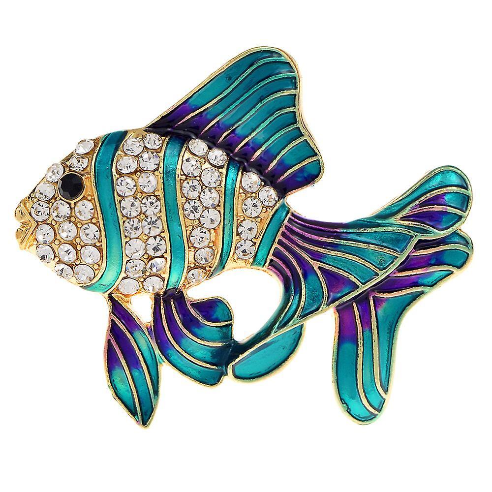 Preferred Enamel Gold Fish Brooches For Women And Men Cute Sea Animal Rhinestone Design Brooch Pins Party Jewelry Friends Gift blue