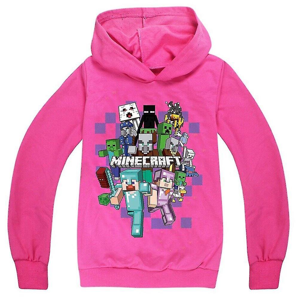 Meet Kids Minecraft Hoodie Hooded Sweatshirt Pullover Tops Gifts 5-12 Years Rose Red 11-12Years