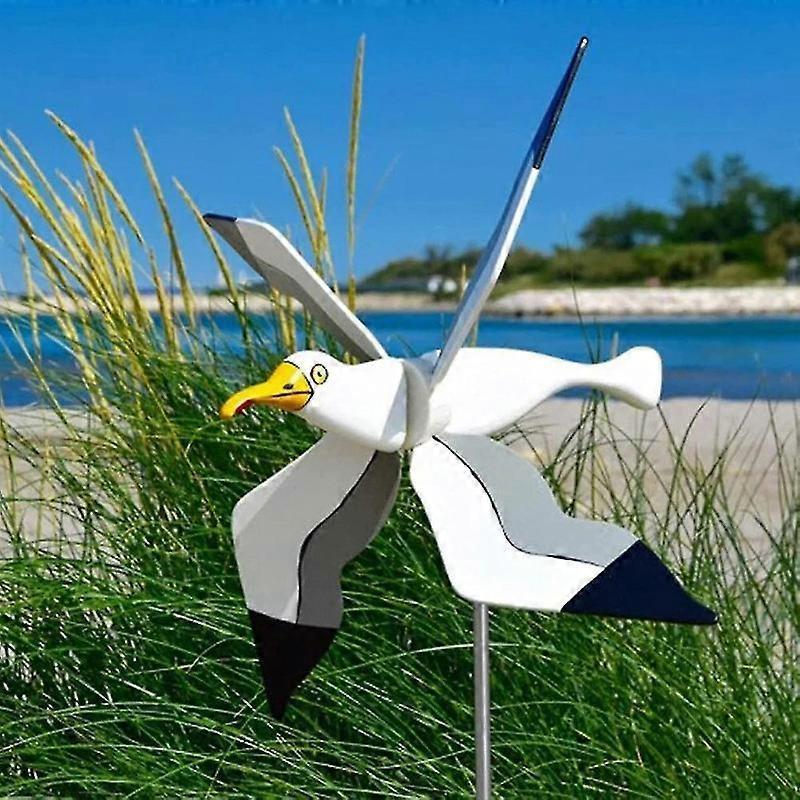 Pbb Resin Garden Windmill, White Seagull With Spinning Wings Animal Weathervane, 3d Wind Spinner Decoration For Lawn[PB]