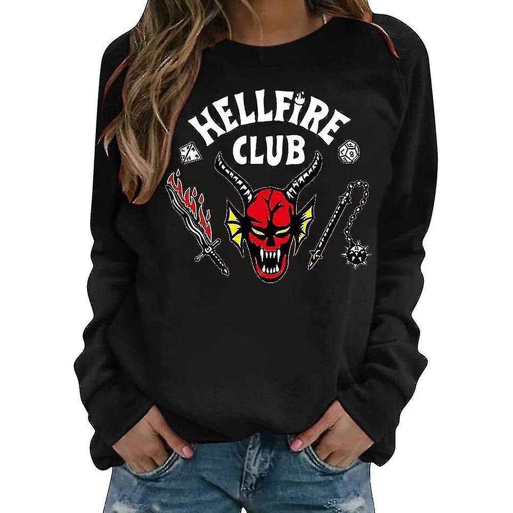 Cryin Unisex Hellfire Club Stranger Things T-shirt Women/men Long Sleeve Tops-x Black XL