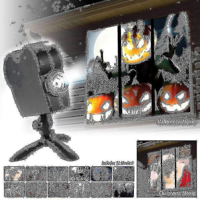 Htclv Christmas Halloween Projector 12 Movies Stage Disco Light Window Display Laser Lamp Wonderland Party Decor EU