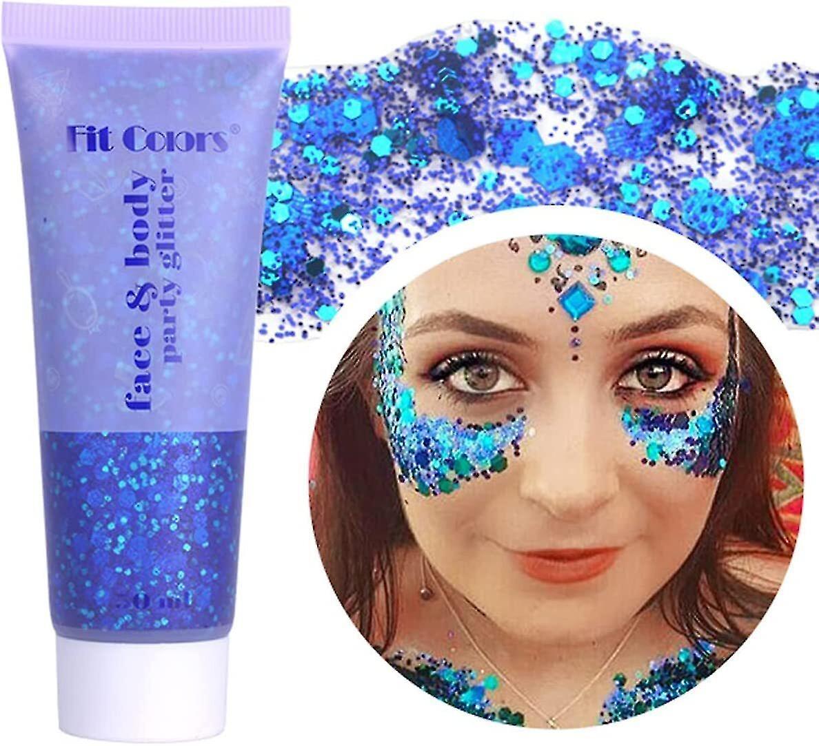 Htclv Mermaid Face Body Glitter Gel, Sequins Glitter Shimmer Liquid Eyeshadow, 50ml Blue