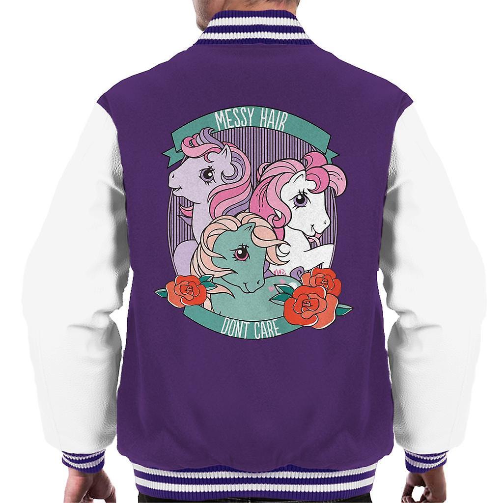 My Little Pony Messy Hair Dont Care Men's Varsity Jacket Purple/White Medium