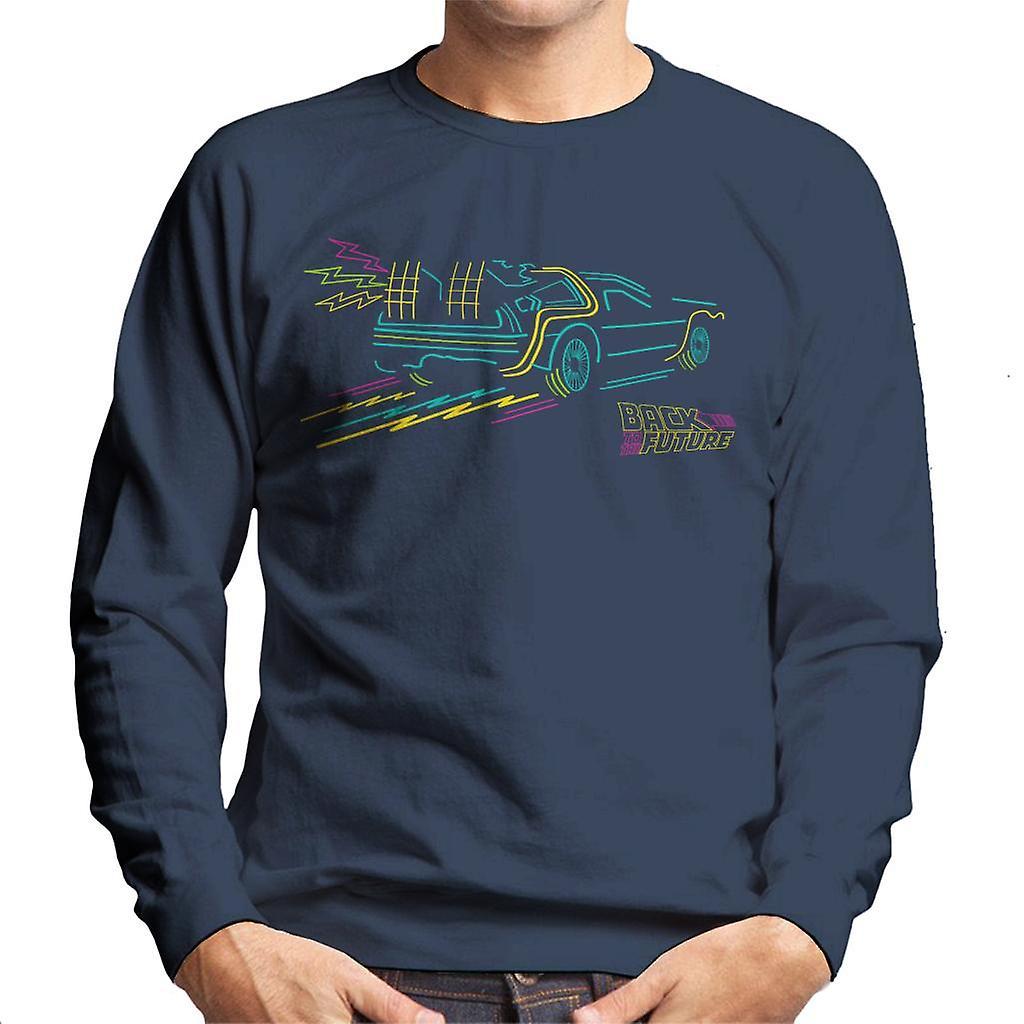 Back to the Future Delorean Neon Take Off Men's Sweatshirt Navy Blue Small