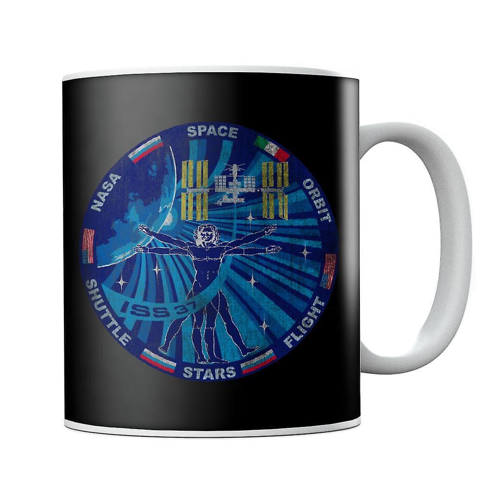 NASA ISS Expedition 37 Mission Badge Distressed Mug Black 10oz