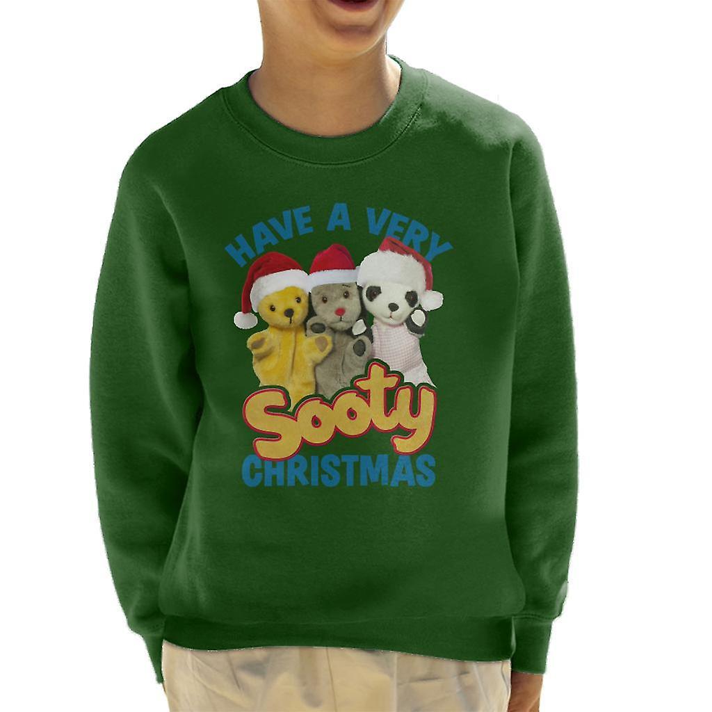 Sooty Christmas Have A Very Sooty Christmas Blue Text Kid's Sweatshirt Bottle Green X-Small (3-4 yrs)