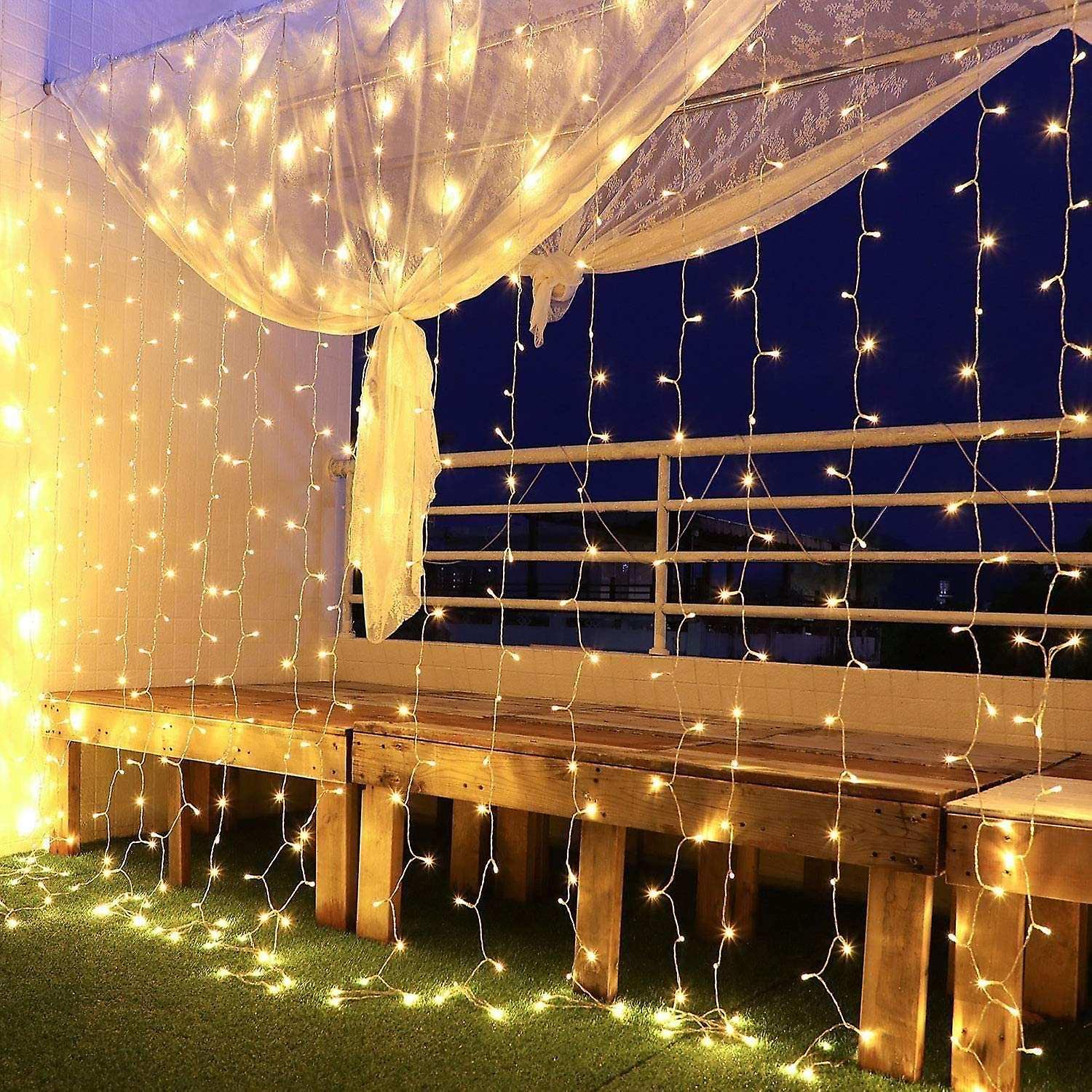 unbrand Led Light Curtain, Light Net 6X3M 600 Leds, Ip44 Waterproof Low Voltage 31V, 8 Modes Curtain Light C