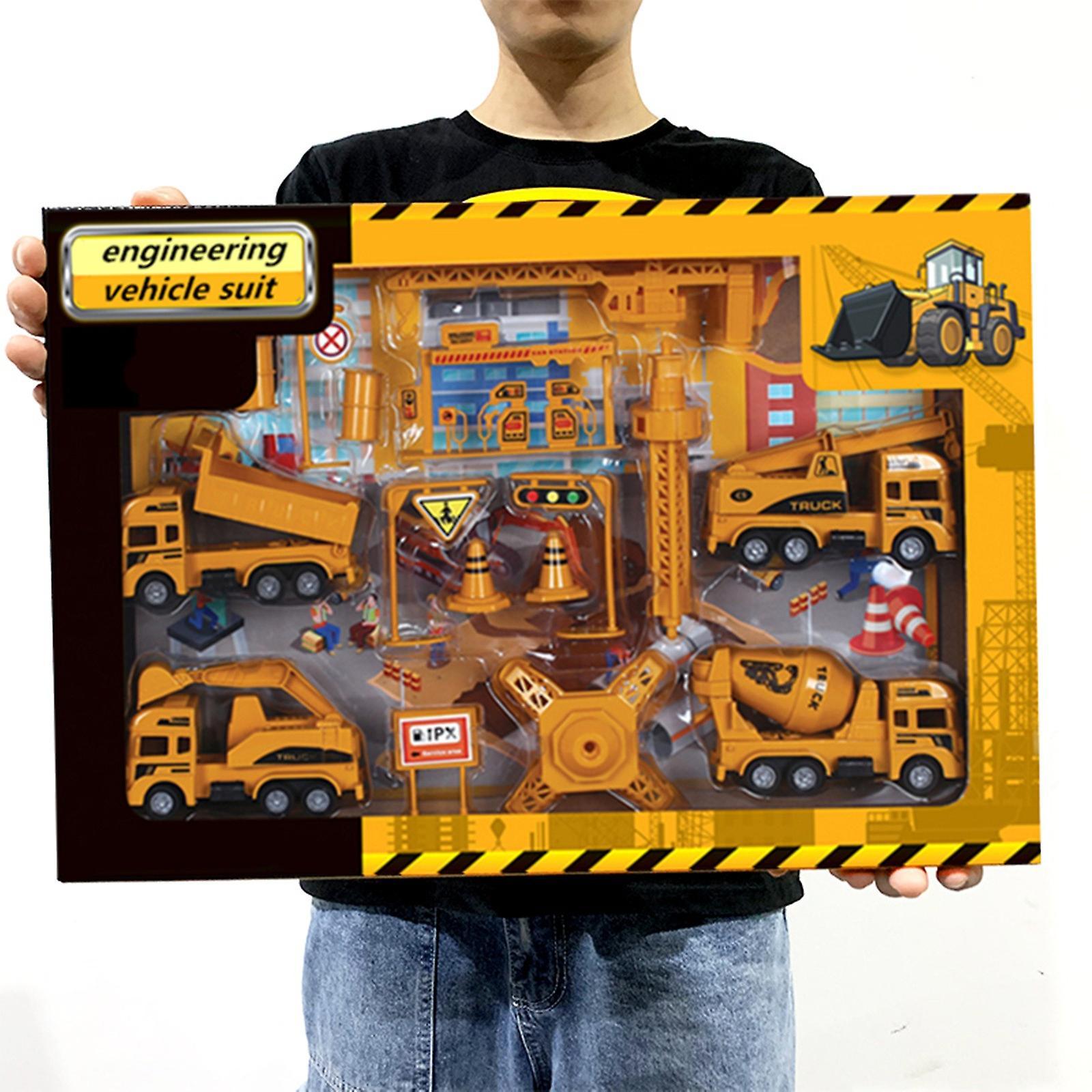 Baodan Kids Construction Vehicles Playset , Cr-ane, Excavator, Dump Truck, Cement,  Educational Engineering Toy Set Birthday Gift For 3+ Year Old B...