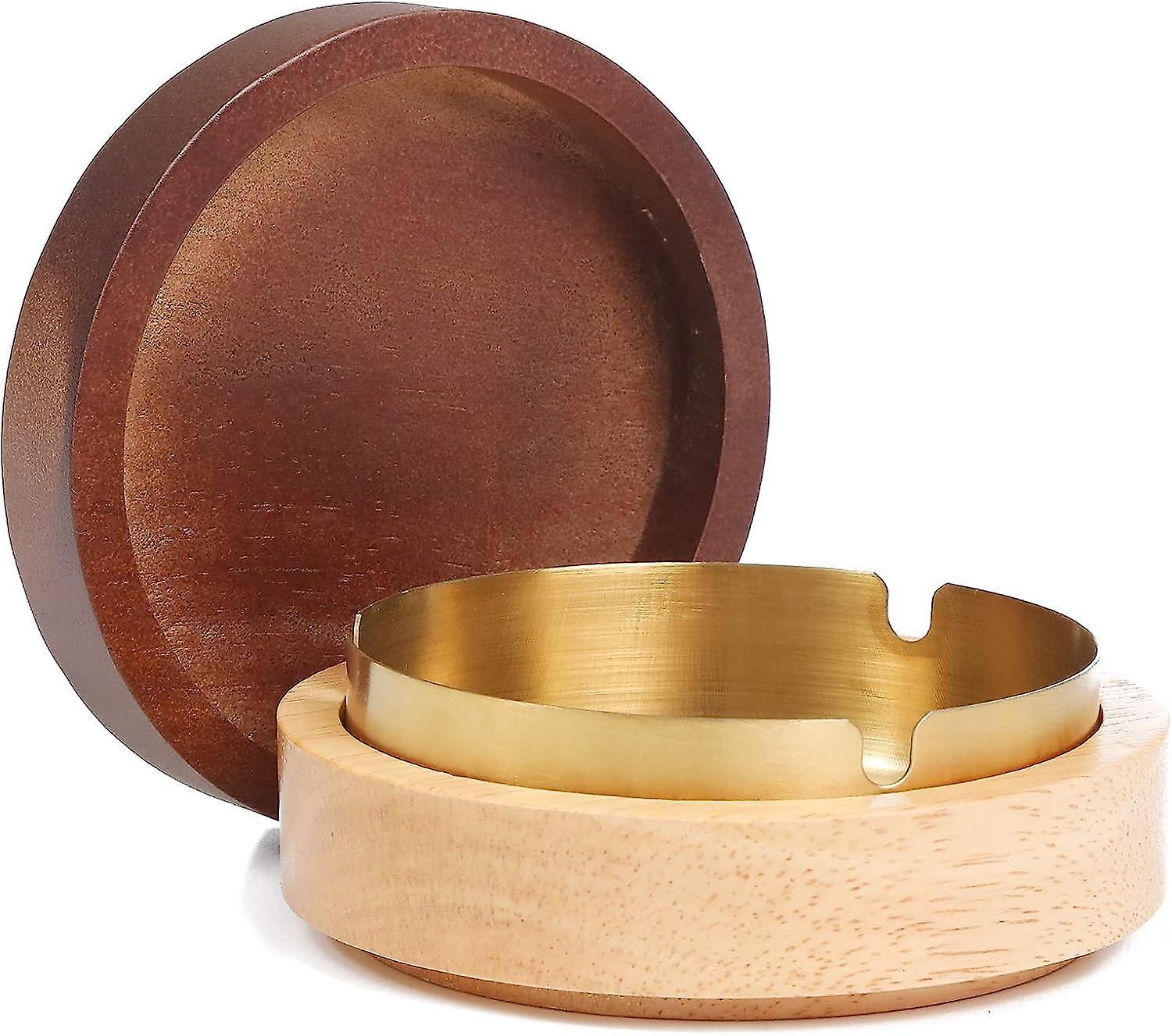 Lertenys Ashtrays for Cigarettes Ash tray with Lid Wooden Ashtray for Weed with a Stainless Steel Ashtray Windproof Ashtray