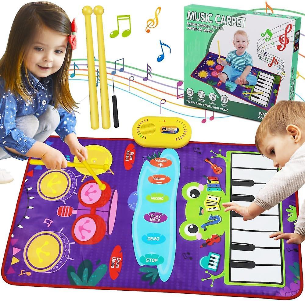 Morakot Baby Musical Mat 2-in-1 Toddler Piano Drum Mat For 1 Year Old Boys Girls Gift Piano Keyboard And Drum Mat Early Education Music Baby Sensor...