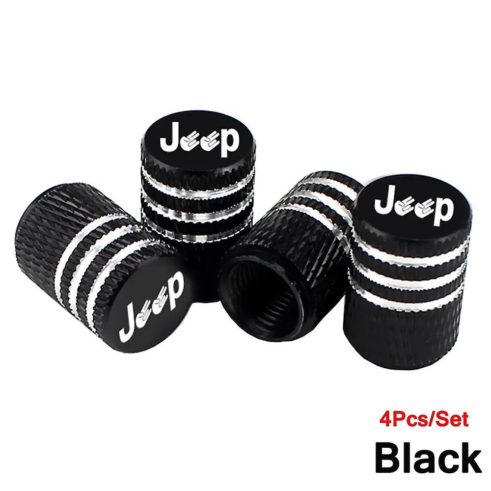 Autcoat 4pcs/set Jeep Logo Tire Stem Valve Caps Aluminum Car Dustproof Caps Tire Wheel Stem Air Valve Caps-motor Vehicle Wheel Parts Black