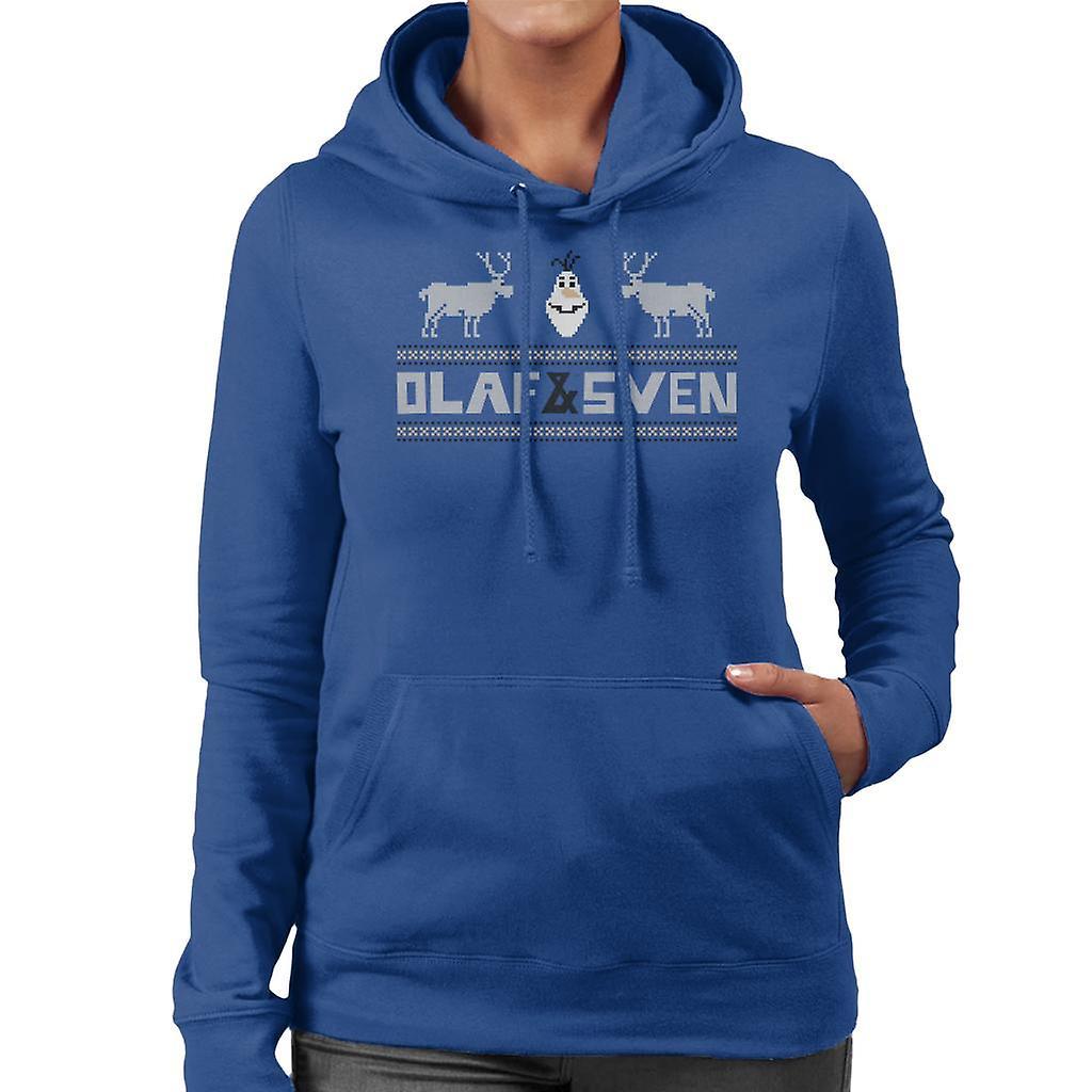 Disney Frozen Olaf And Sven Pixel Design Women's Hooded Sweatshirt Royal Blue Medium