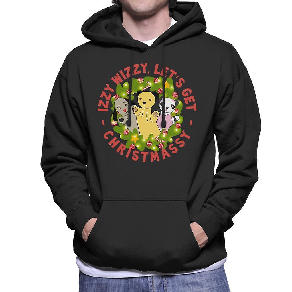 Sooty Christmas Illuminated Wreath Izzy Wizzy Lets Get Chrismassy Men's Hooded Sweatshirt Black XX-Large