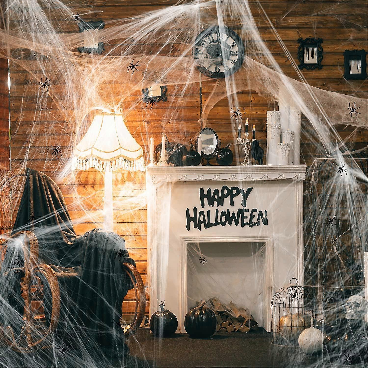 Morakot 1400 sqft Halloween Spider Web Decorations Super Stretch White Webbing Spooky Cobwebs with Extra 30 Fake Spiders for Halloween Party Decor ...